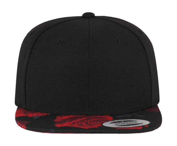  Snapback šilterica s uzorkom ruža - 6 panela - Flexfit Crna Crvena