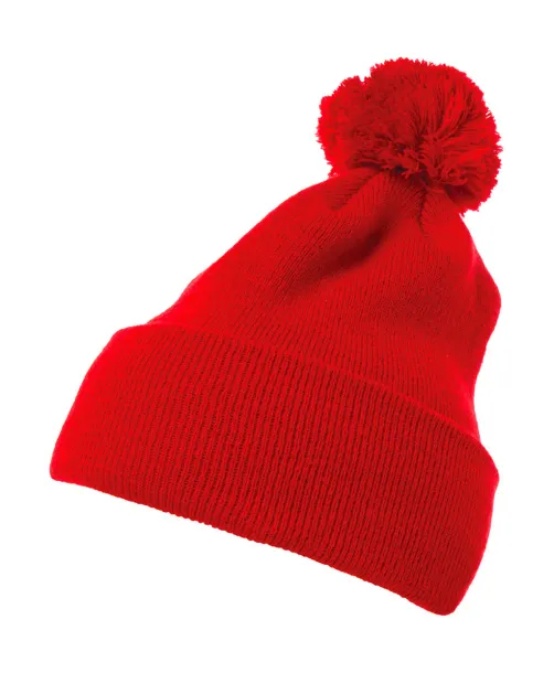  Cuffed Pom Pom Knit Beanie - Flexfit Crvena