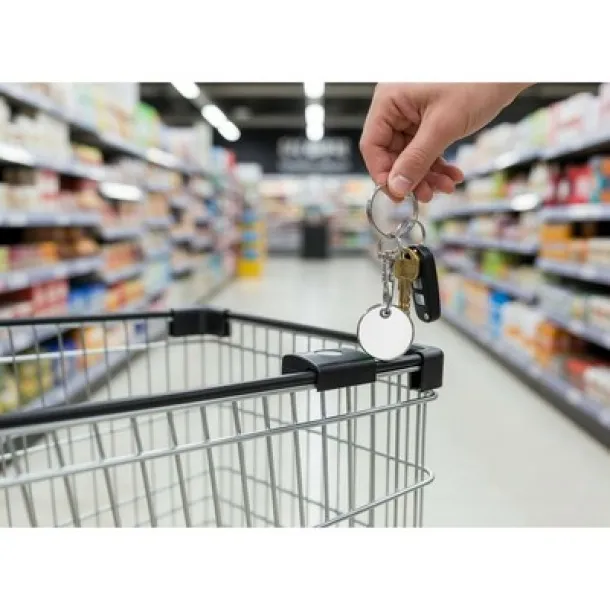  Keyring with shopping cart coin Bijela