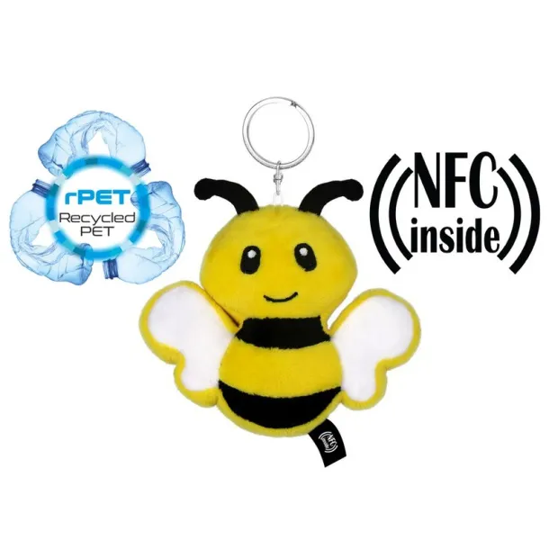 Zibee RPET plush bee with NFC chip, keyring yellow