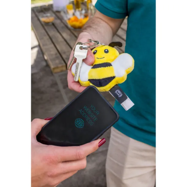 Zibee RPET plush bee with NFC chip, keyring yellow