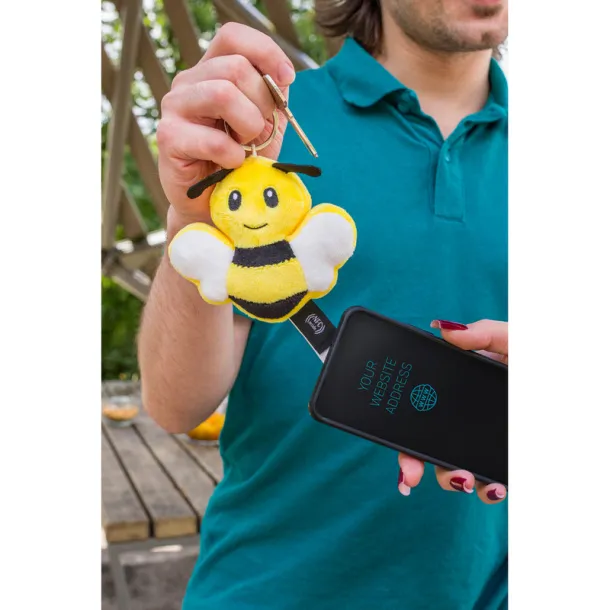 Zibee RPET plush bee with NFC chip, keyring yellow