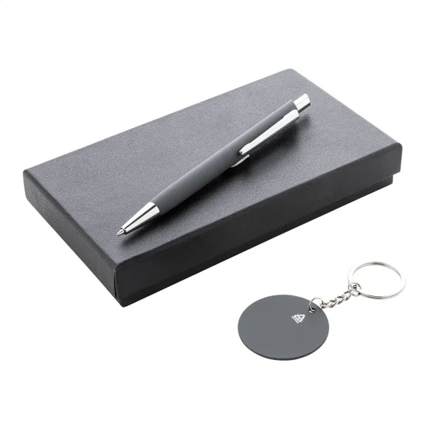 Miroset pen and keyring set Dark grey