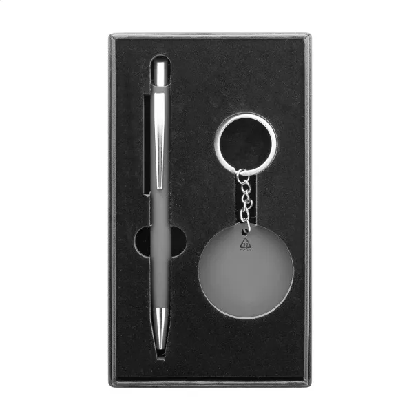 Miroset pen and keyring set Dark grey