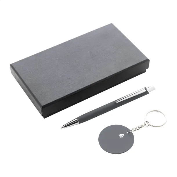 Miroset pen and keyring set Dark grey