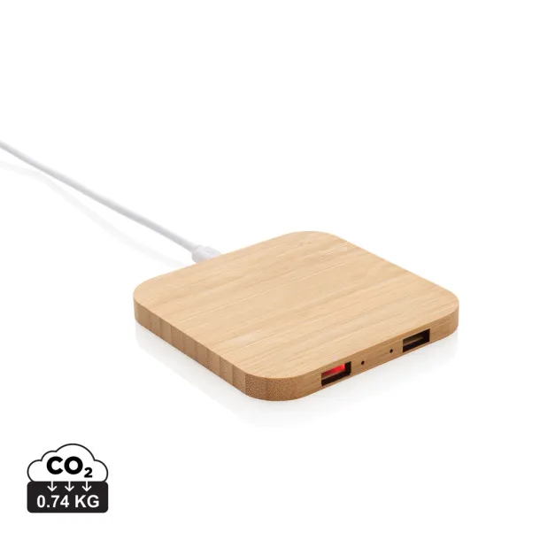 FSC® certified bamboo 5W wireless charger with USB - XD Collection Brown