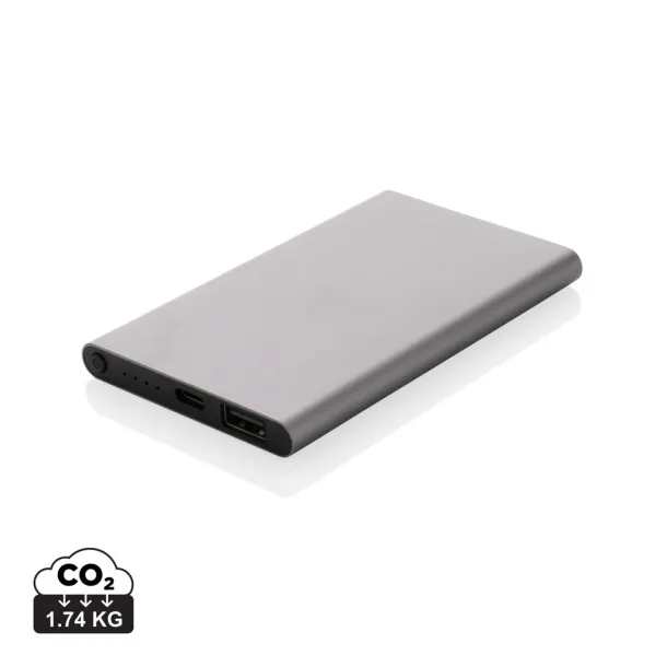  Prijenosna baterija od RCS reciklirane plastike/aluminija, 4 000 mAh - XD Collection Siva
