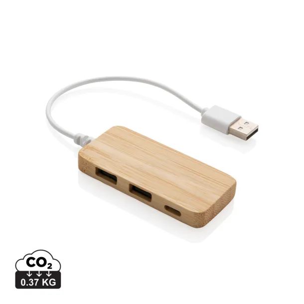  USB hub od bambusa - C - XD Collection Smeđa