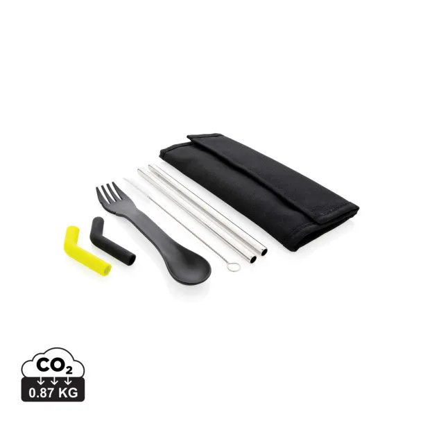  Tierra 2pcs straw and cutlery set in pouch - XD Collection Black