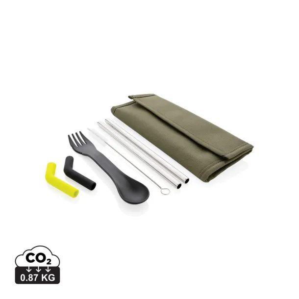  Tierra 2pcs straw and cutlery set in pouch - XD Collection Green