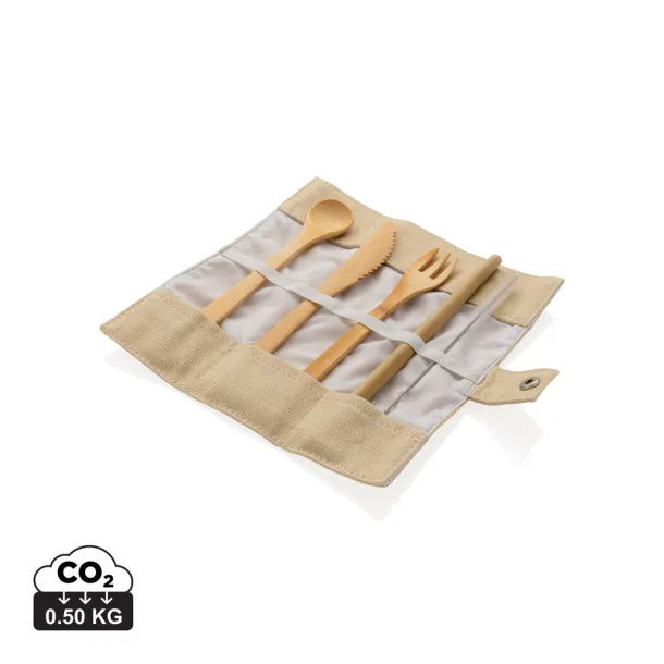  Reusable bamboo travel cutlery set - XD Collection White