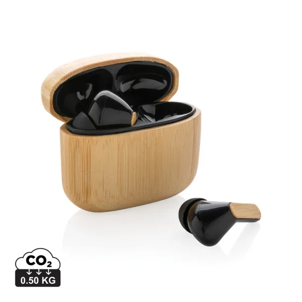  RCS recycled plastic & bamboo TWS earbuds - XD Collection Brown