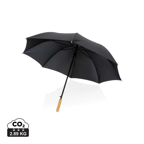  27" Impact AWARE™ RPET 190T auto open bamboo umbrella - XD Collection Black