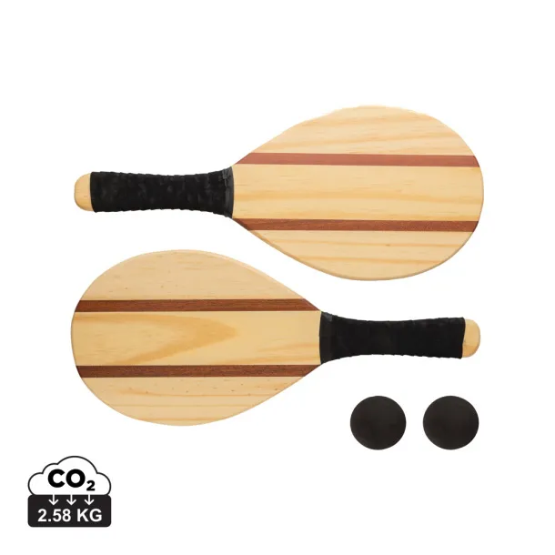  Wooden frescobol tennis set - XD Collection Brown