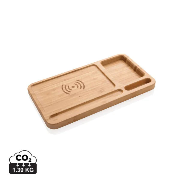  Bamboo stolni organizator i 5W bežični punjač - XD Collection Smeđa