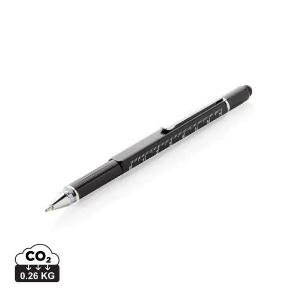  5 u 1 aluminijska kemijska olovka s višenamjenskim alatom - XD Collection Crna