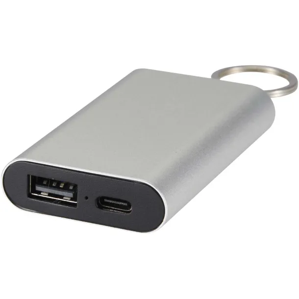Arcturus Prijenosna baterija od recikliranog aluminija 2000 mAh s privjeskom za ključeve Srebrna