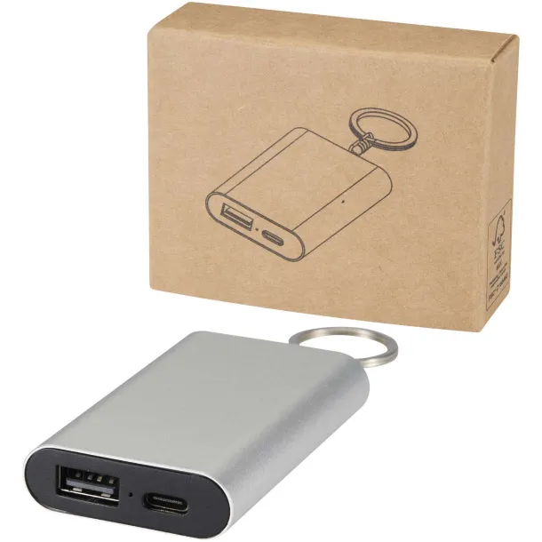 Arcturus Prijenosna baterija od recikliranog aluminija 2000 mAh s privjeskom za ključeve Srebrna