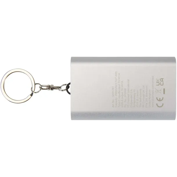 Arcturus Prijenosna baterija od recikliranog aluminija 2000 mAh s privjeskom za ključeve Srebrna