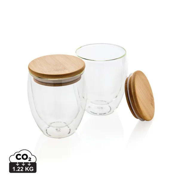  Double wall borosilicate glass with bamboo lid 250ml 2pc set - XD Collection Transparent