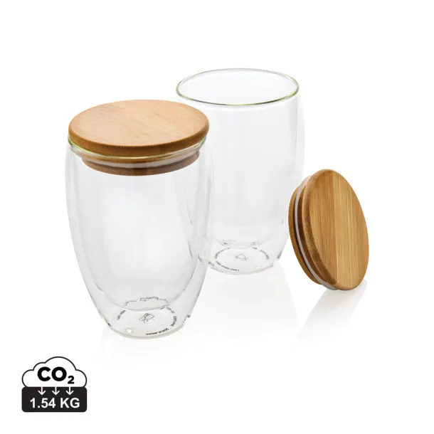  Double wall borosilicate glass with bamboo lid 350ml 2pc set - XD Collection Transparent