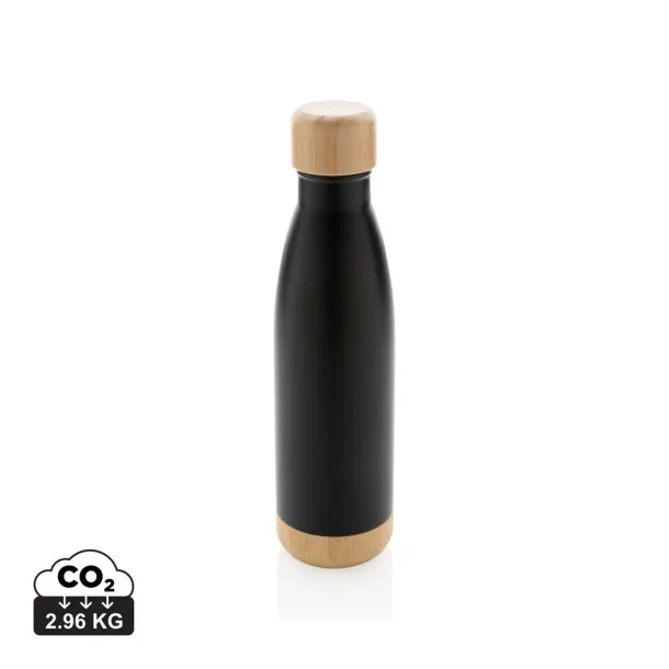 Vacuum stainless steel bottle with bamboo lid and bottom - XD Collection Black