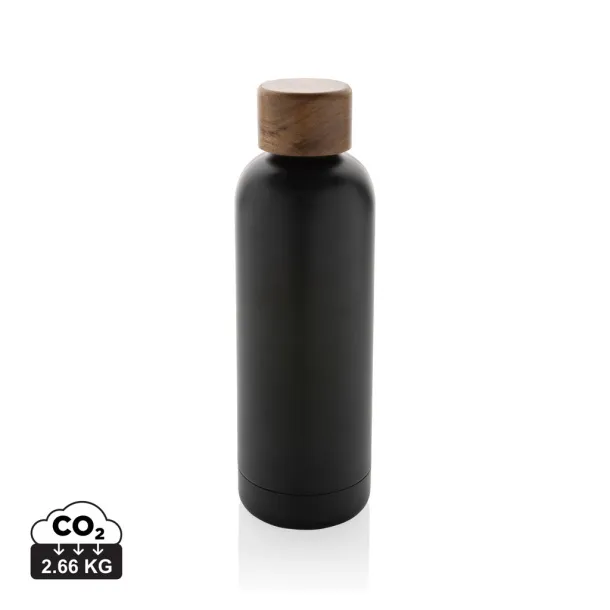  Wood RCS certified recycled stainless steel vacuum bottle - XD Collection Black