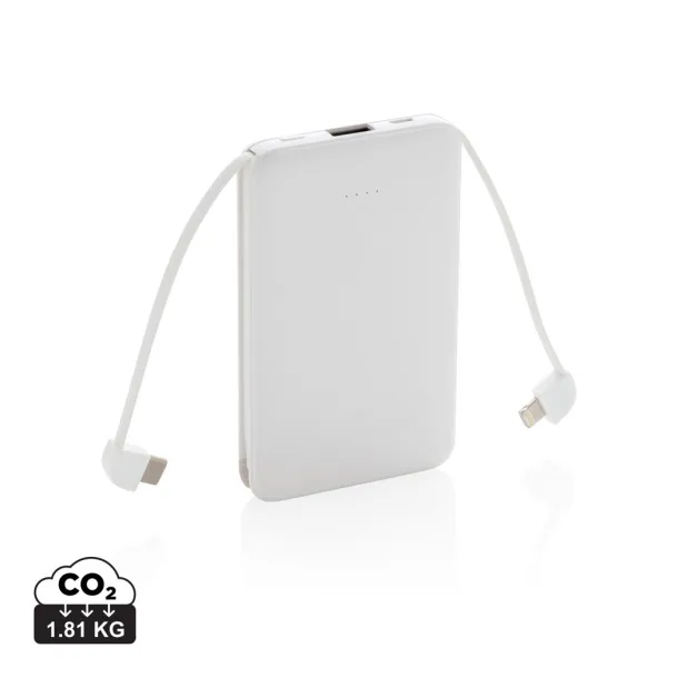  Prijenosna baterija s integriranim kabelom, 5 000 mAh - XD Collection Bijela