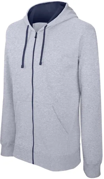  MEN'S CONTRAST HOODED FULL ZIP SWEATSHIRT - Kariban Oxford Grey Navy