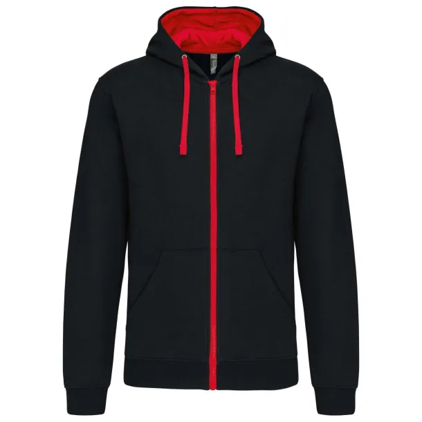  MEN'S CONTRAST HOODED FULL ZIP SWEATSHIRT - Kariban Black Red