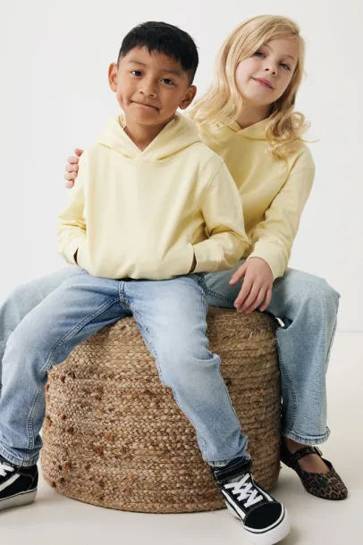 Iqoniq Yengo kids recycled cotton hoodie with sidepockets - iqoniq cream yellow