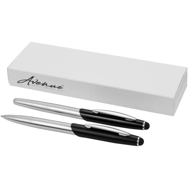 Geneva stylus ballpoint pen and rollerball pen set Silver Solid black