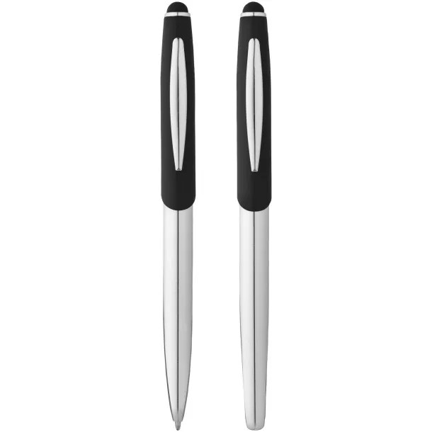 Geneva stylus ballpoint pen and rollerball pen set Silver Solid black