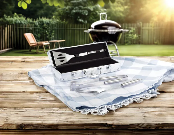  Set za roštilj u aluminijskom kovčegu, 3 kom - XD Collection Srebrna Crna