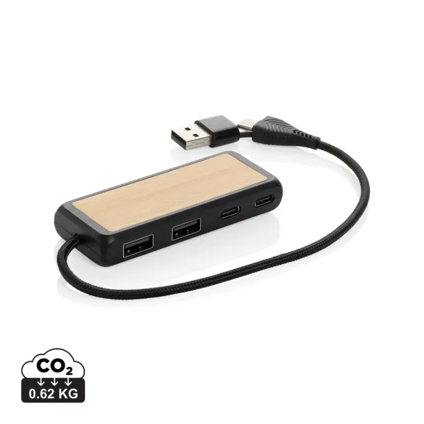 Link USB hub s dva ulaza od RCS reciklirane plastike i bambusa - XD Collection Crna