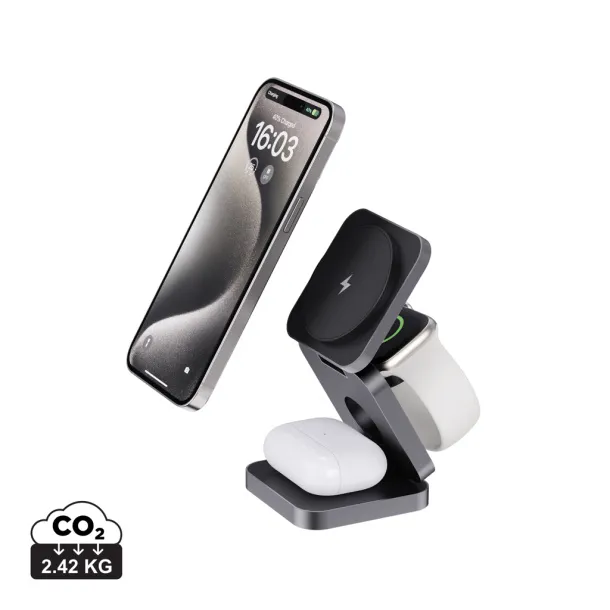 Terra sklopivi 15W punjač 3u1 od RCS recikliranog aluminija - XD Xclusive Siva