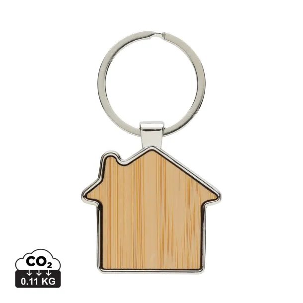  RCS recycled zinc alloy house keychain with bamboo - XD Collection Silver Brown