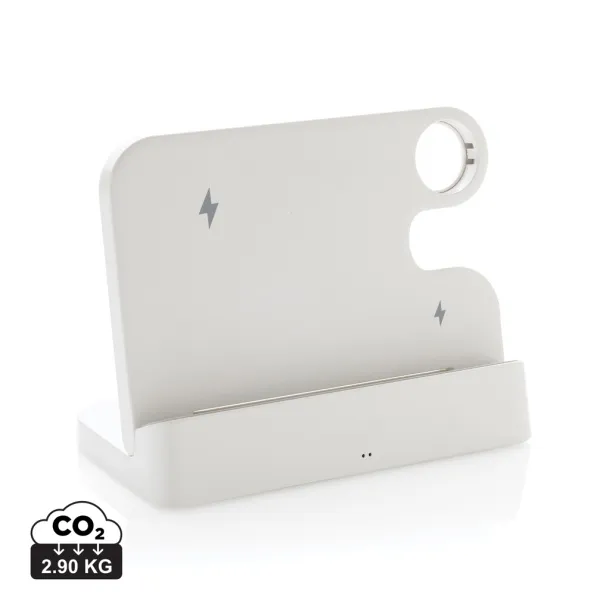 Joltz dvostruki punjač od 15W s utorom za iWatch od RCS reciklirane plastike - XD Collection Bijela