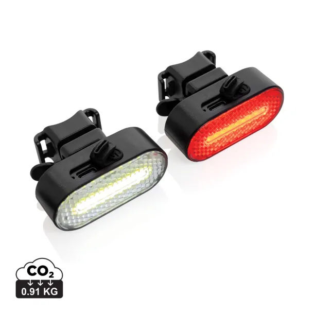 Lumino set USB rasvjetnih svjetala za bicikle od RCS reciklirane plastike - XD Collection Crna