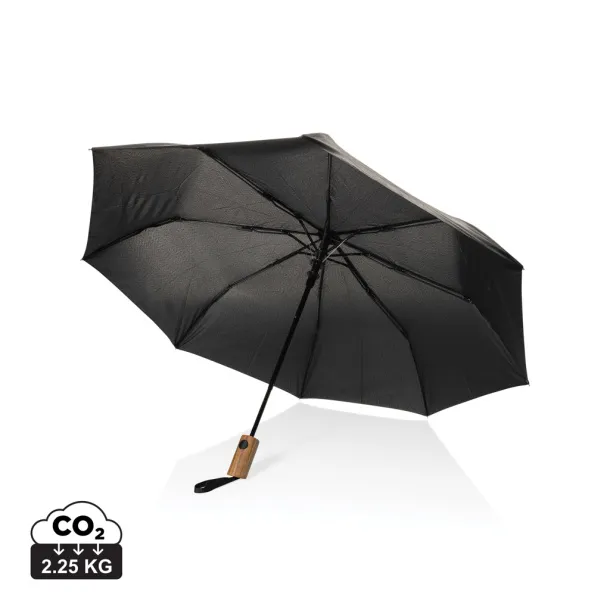Kaycey 21" AWARE™ RPET mini kišobran od bagremovog drva s automatskim otvaranjem - XD Collection Crna