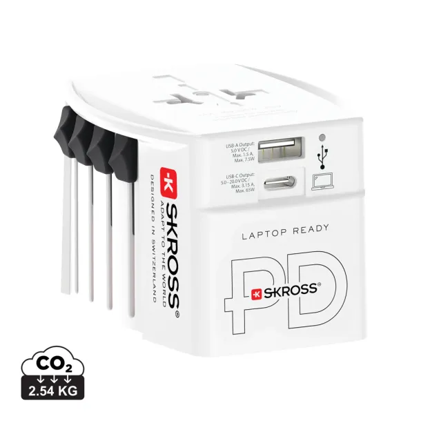 SKROSS World Travel Adapter MUV 65W PD with USB C Cable - Skross White