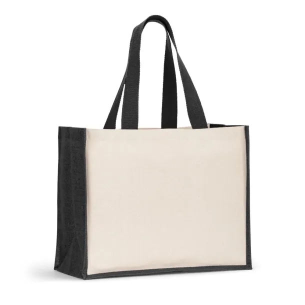 HELSINQUE COLOUR Platnena torba (320 g/m²) s dnom i bočnim dijelovima od laminirane jute (350 g/m²) u boji Crna