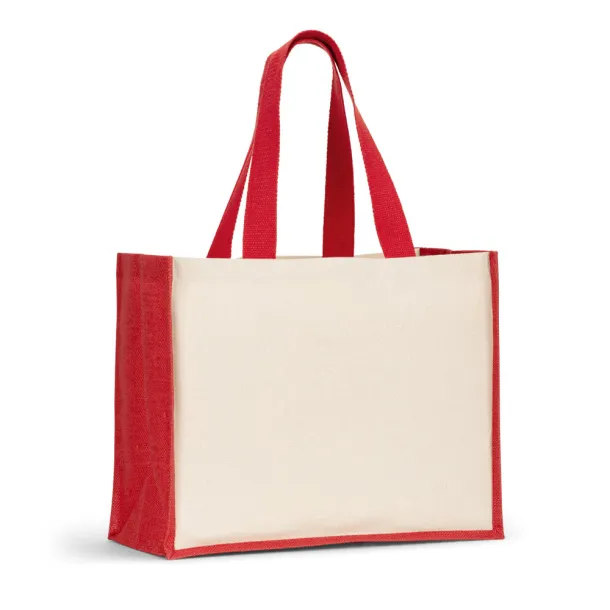 HELSINQUE COLOUR Platnena torba (320 g/m²) s dnom i bočnim dijelovima od laminirane jute (350 g/m²) u boji Crvena