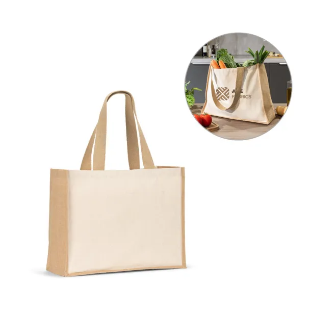 HELSINQUE Platnena torba (320 g/m²) s dnom i bočnim dijelovima od laminirane jute (350 g/m²) u prirodnim tonovima