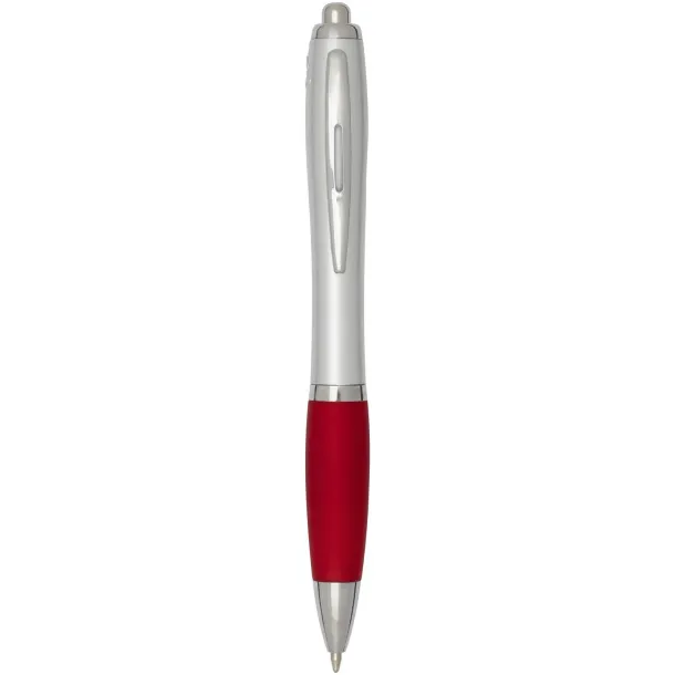 Nash RCS recycled plastic ballpoint pen with silver barrel and coloured grip (black ink) Red