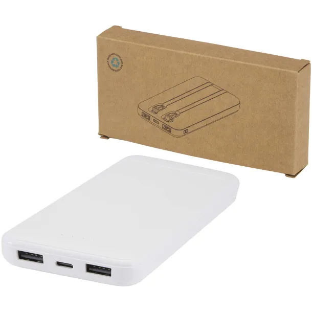 Adhil 10.000 mAh 10W recycled plastic power bank with 2 built-in cables White