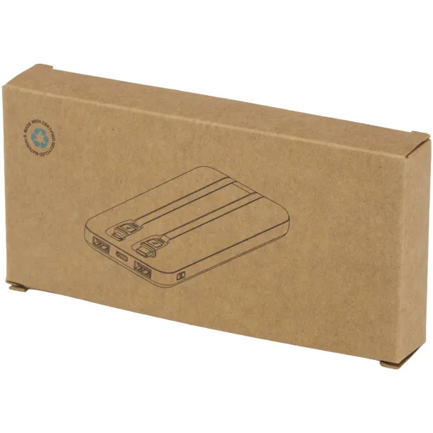 Adhil 10.000 mAh 10W recycled plastic power bank with 2 built-in cables Crna
