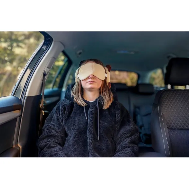 ATTA Plush dog, travel pillow, eye mask beige