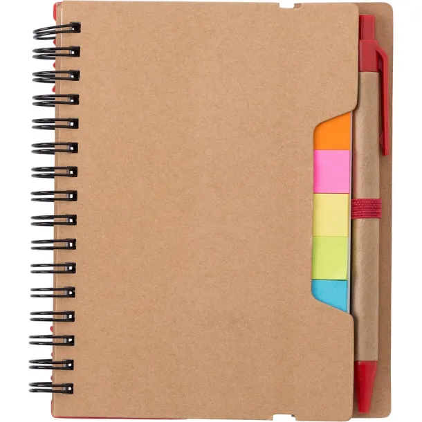  Memo holder, notebook, sticky notes, ball pen Crvena