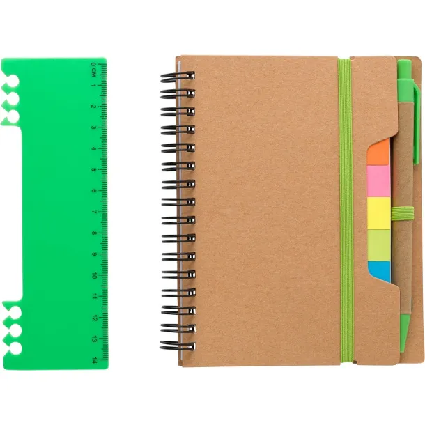  Memo holder, notebook, sticky notes, ball pen light green